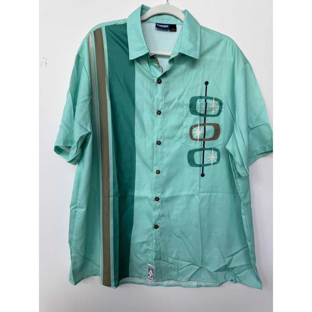 Eleven Oasis Men's Mid-Century Modern Atomic Bowling Short Sleeve Shirt XXL